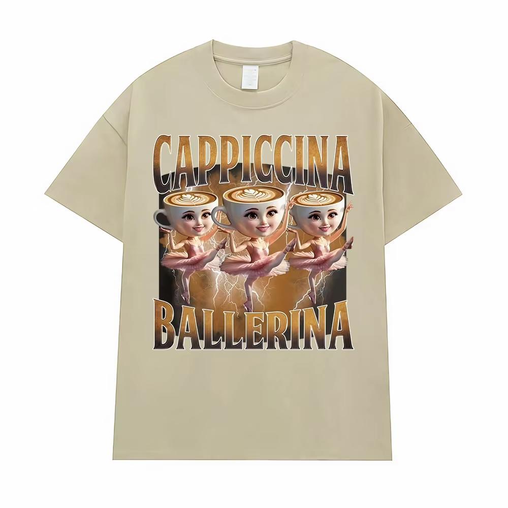 Ballerina Capuchina Rolig Kaffe Meme T-shirts Män Kvinnor Sommar Pop Vintage Kortärmad T-shirt Estetisk Casual Humor T-shirts