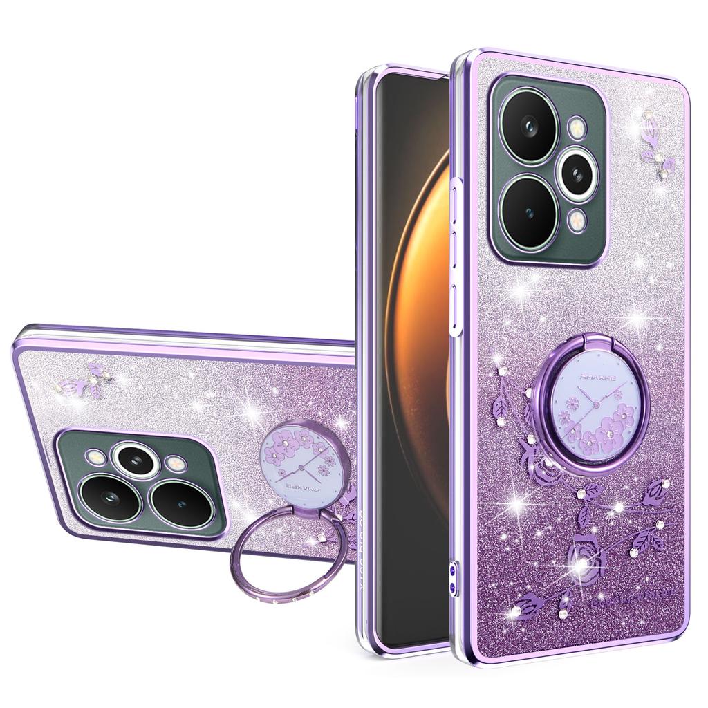For Realme 15 5G Case Ring Kickstand TPU Flowers Phone Cover Gradient Glitter