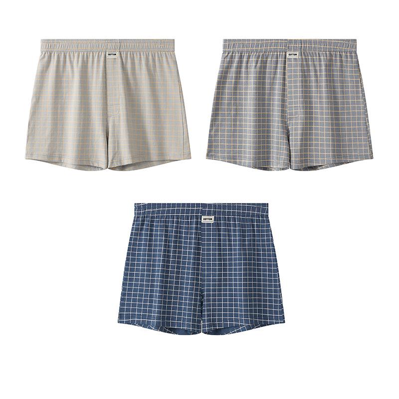 Huajielong Men's Plaid Cotton Boxer Briefs - Loose, Thin & Breathable
