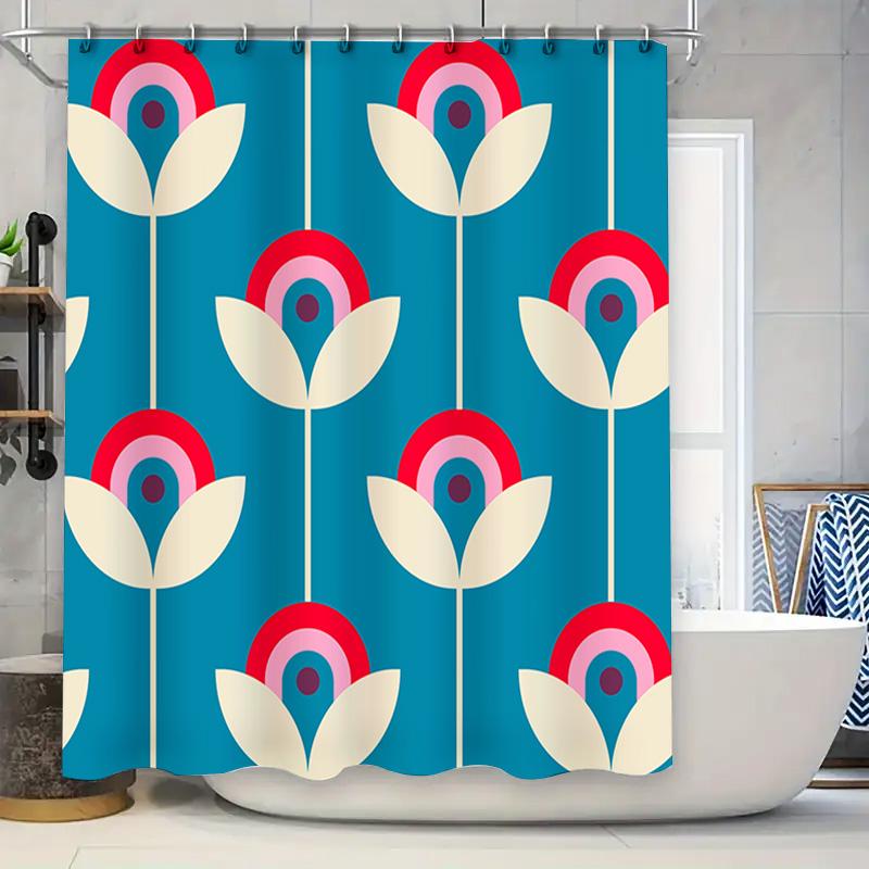 

Blue Floral Print Shower Curtain Home Decor Bathroom Waterproof Fabric Fashion Bath Decoration For Kitchen Toilet (39 X 72 In) W60H190(CM)-1 Pcs