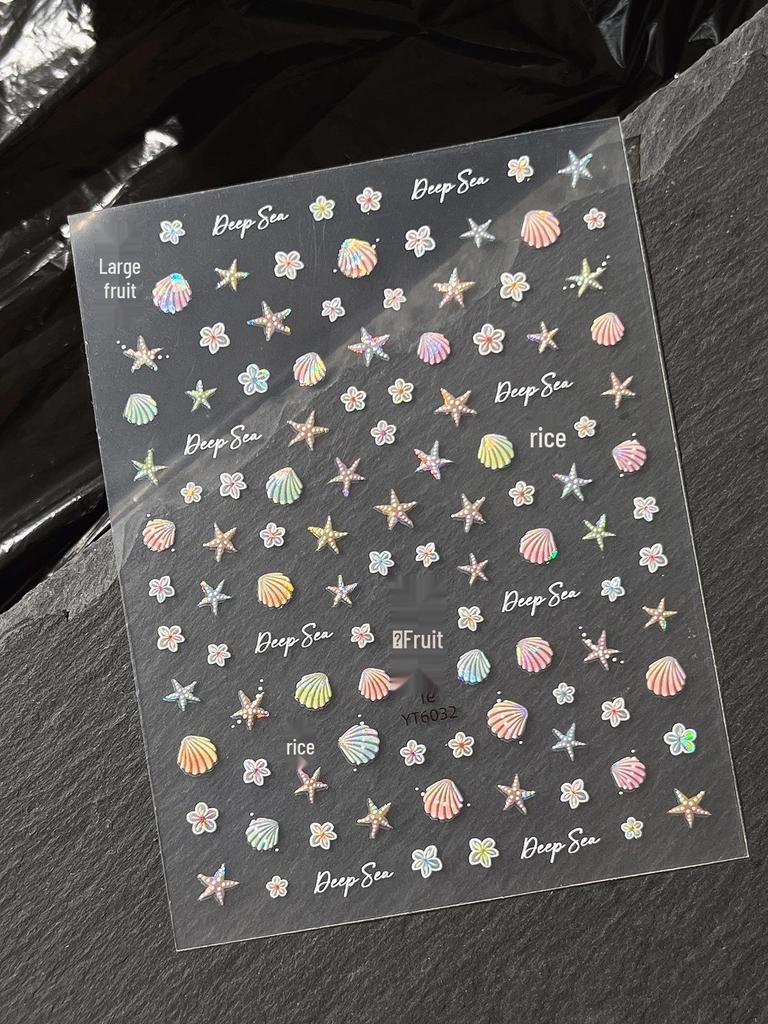 Dreamy Starfish & Seashell 3D Nail Art Stickers with Adhesive
