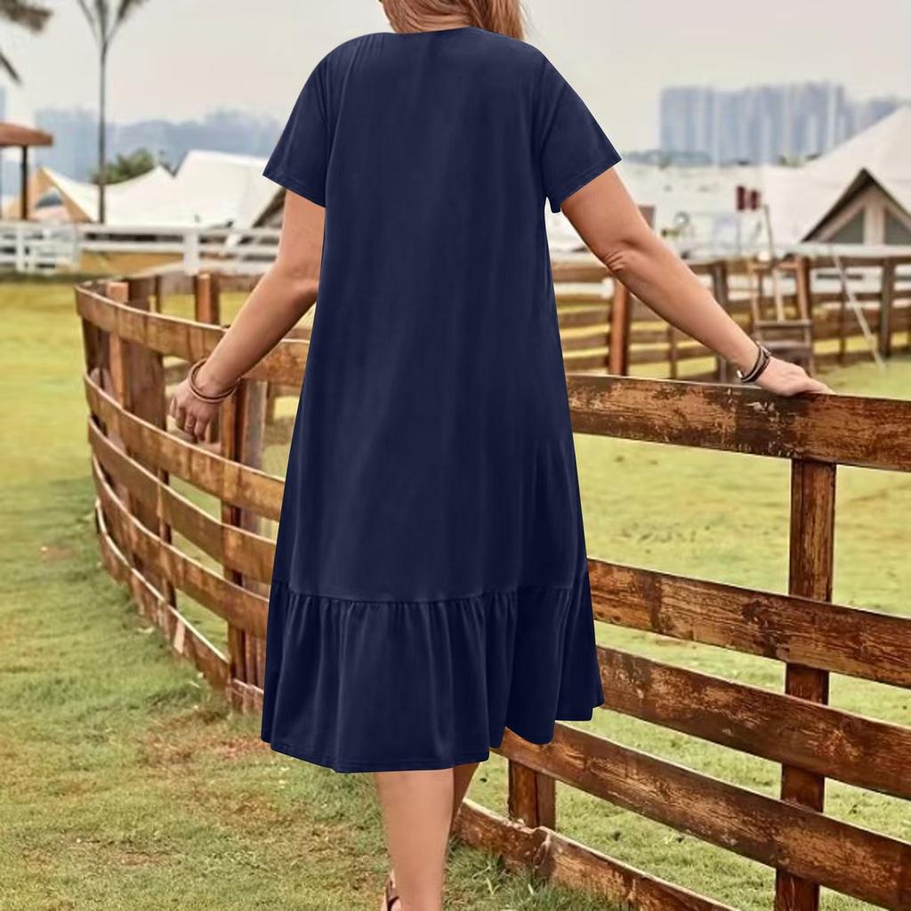 Women's Vintage Pleated V-neck Dress In Color
