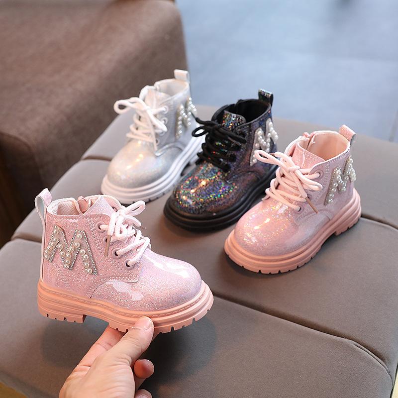 Toddler Kids Versatile Boots Autumn Cozy Cotton Girls Snow Boots Waterproof Sparkly Little Children Plush Boots for Party I07258