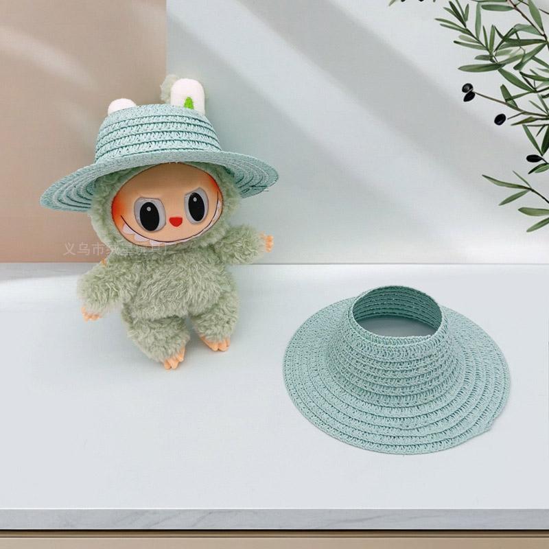 Labubu Hollow Top Open Straw Hat Knitted Hat Party Dress Accessories Rustic Style Labubu Baby Clothes Decoration with