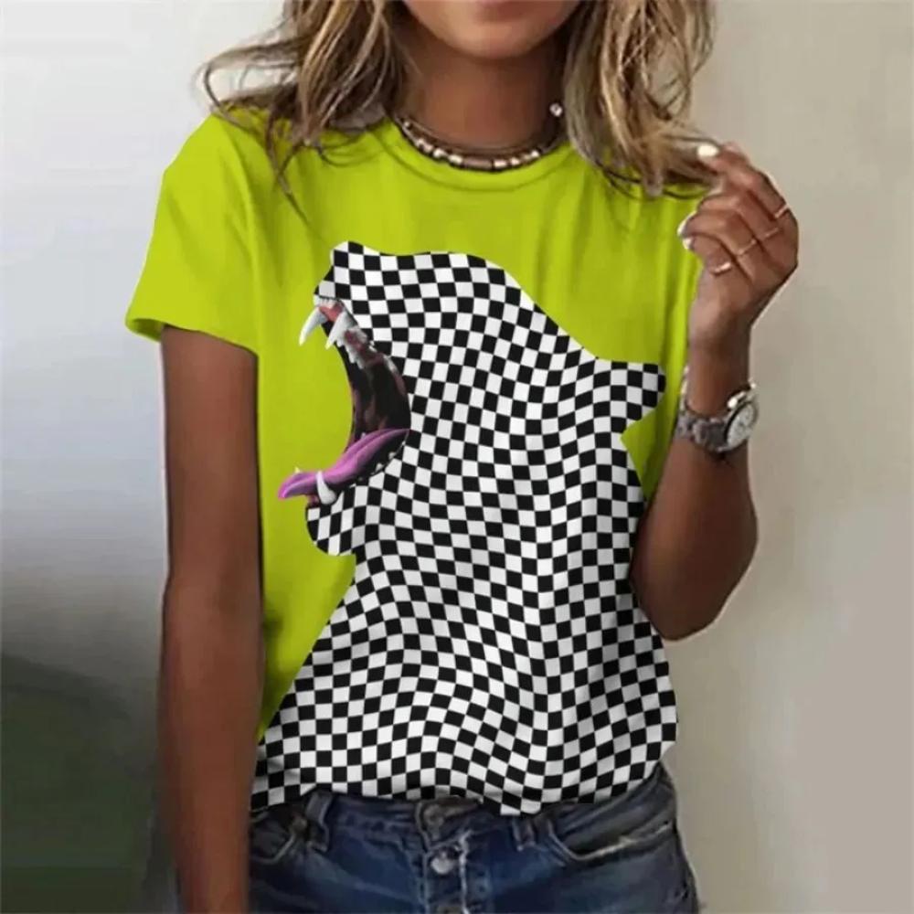Casual Loose Animal Print T-shirt Women's Versatile Top Daily Short Sleeve Comfortable Breathable T-Shirts Women’s