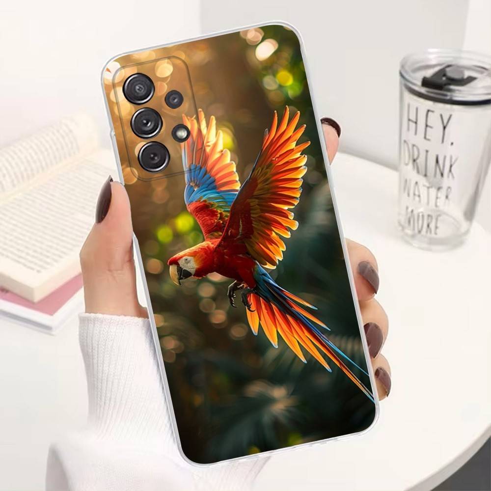 A-Animal Parrot Bird Phone Case For Samsung A51,71,30,S21,10,20,Ultra,FE,Lite, S22,23,9,PIus,Transparent, Silicone