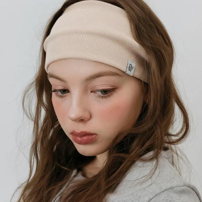 MINIMAL RIBBED WIDE HAIR BAND BANDANA_BEIGE