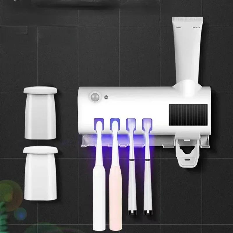Bathroom Holder Automatic Toothbrush Toothpaste Dispenser Set Dustproof Sticky Suction Wall Mounted Toothpaste Squeezer