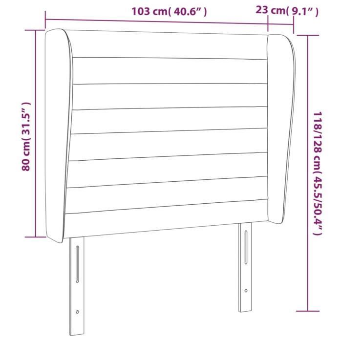 VidaXL Tête de lit avec oreilles Noir 103x23x118-128 cm Velours3118140
