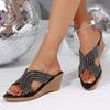 Fashion Rhinestone Decor Wedge Sandals for Women Summer 2025 Fashion Non Slip Beach Slippers Woman Comfortable Slip On Platform Sandals