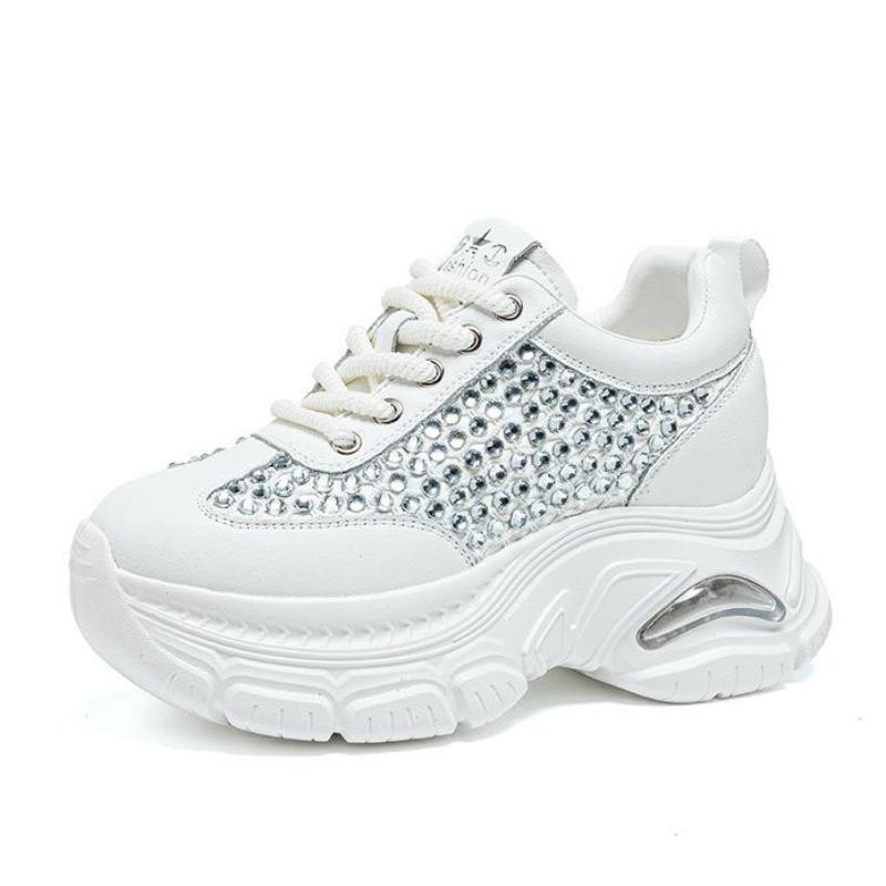 Fashion 8CM Women Casual Shoes Fashion Sneakers Platform High Heel Chunky Sneakers Walking Shoes Spring Autumn Bling Rhinestone