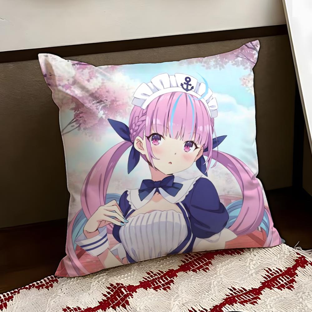 HHololive MMinato Aqua Cushion Cover Reversible Soft Durable Pillow Cover Home  Car MultiScene Use for Daily Comfort