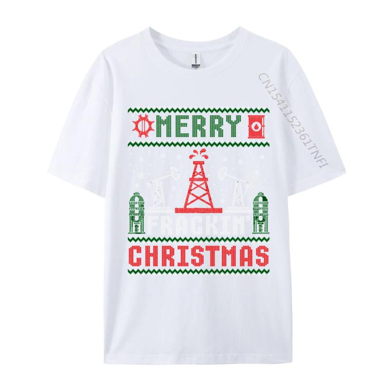 Merry Fracking Christmas Funny Oilfield Ugly Xmas Tshirt Unisex Loose Normal Tops Shirts Crewneck Cotton Tshirts Printing Tee S