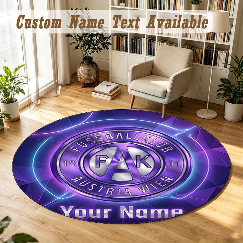 Round Rug Custom NameAustria Wien FC Pattern Non Slip Carpet Home Floor Decor