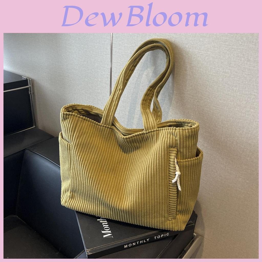 Simple Solid Color Large Capacity Women Corduroy Shoulder Tote Bag For Daily Use