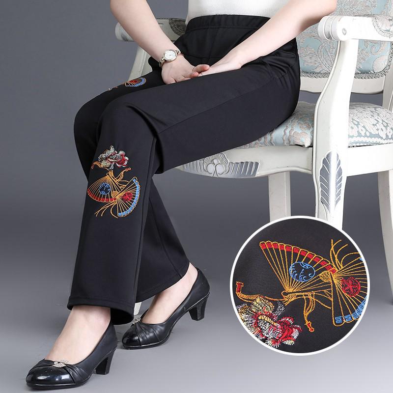 Warm High-Waisted Fleece-Lined Cotton Pants for Elderly Women - Winter Straight-Leg Style 4XL