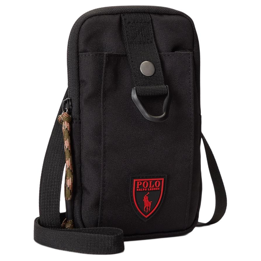 Polo Ralph Lauren Detachable Adjustable Shoulder Strap Top Zip Closure Iconic Pony Patch Fabric Phone Bag Men Bags Black MAPOBGS07120015