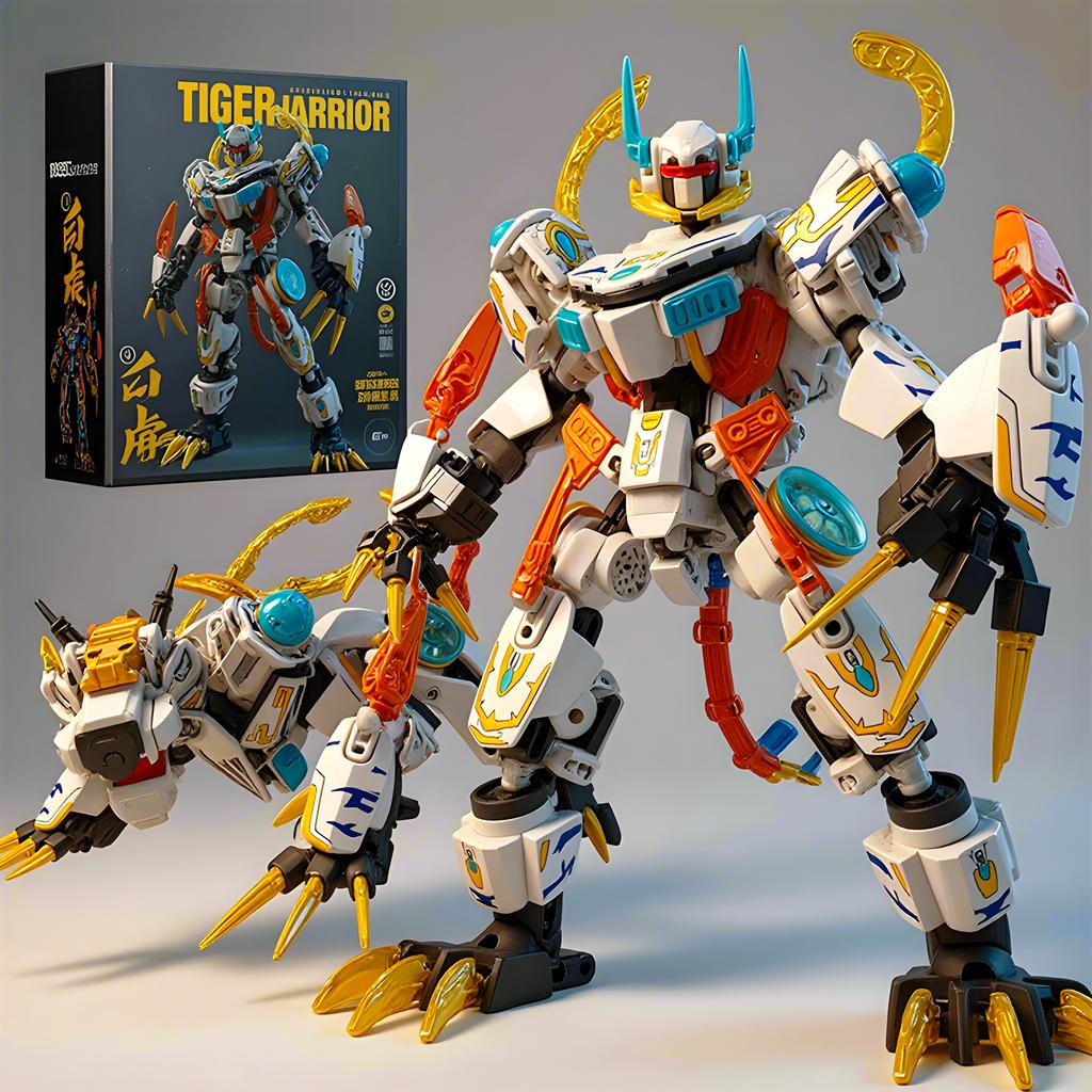 2IN1 Transforming Robot Brick Playset Mythical Beast White Tiger Mech Block Bricks Animal Brick Playset Children Toys  Playsetss Holiday Gift Present