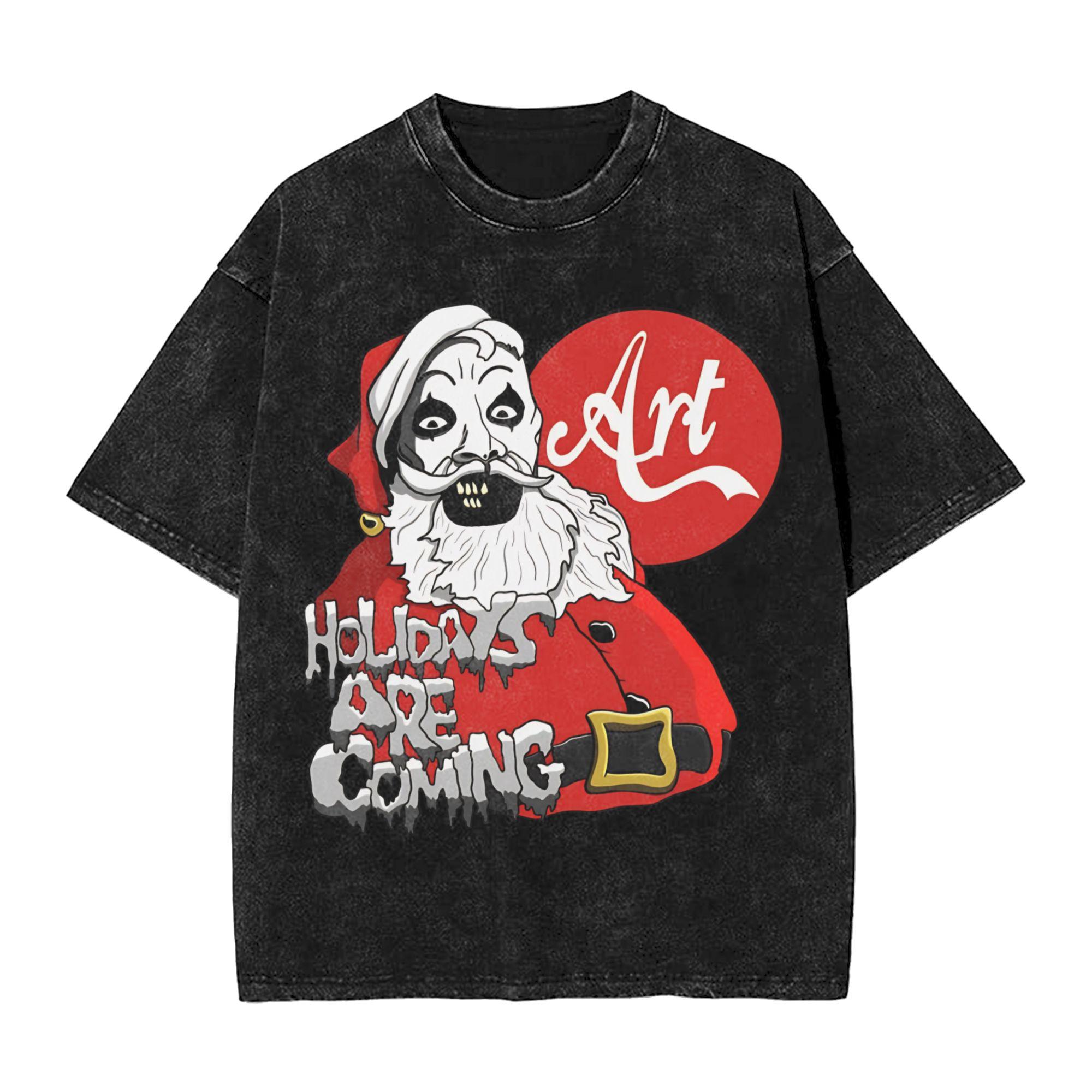 

Art The Clown Terrifier Christmas T Shirt Washed Cotton T-Shirts Vintage for Men Women Streetwear Graphic Printed Tee Shirt XL