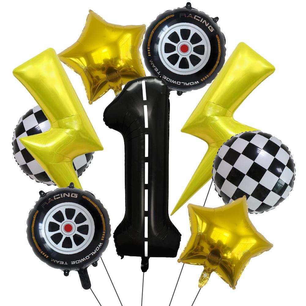 Rennsport-Thema 40 Zoll Schwarz-Weiß Digitaler Blitz Aluminiumfolienballon-Set Kindergeburtstagsfeier Szenendekoration