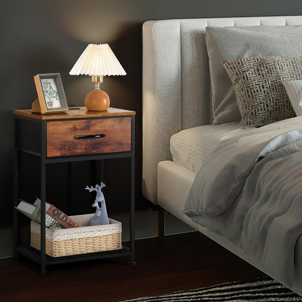 2-Pack Bedside/End Tables with Charging Station & Storage Drawers - Nightstand Set for Bedroom/Living Room Decor