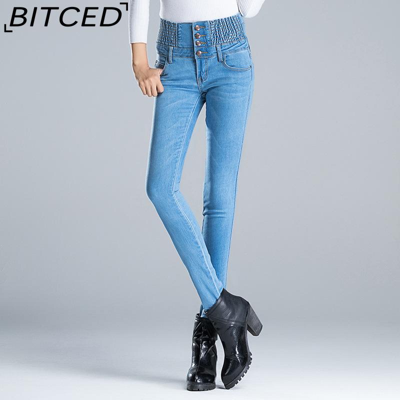 

BITCED Осенние свободные и обтягивающие женские джинсовые брюки с высокой талией эластичны, стройнят и подчеркивают фигуру, а брюки-карандаш большемерят 40 светло-синий