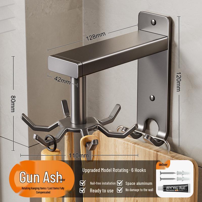 

Rotating Suction Cup Kitchen Hook: Wall-Mounted Aluminum Storage for Spatulas, Spoons, and Cutting Boards. Punch-Free Installation.
