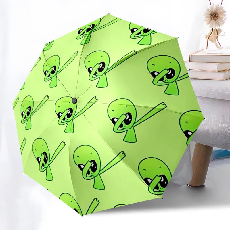 1pc Green Alien Pattern Automatic Umbrella Durable Iron Frame & Plastic Handle, Gift for Men & Women, Sturdy Construction yy250905164