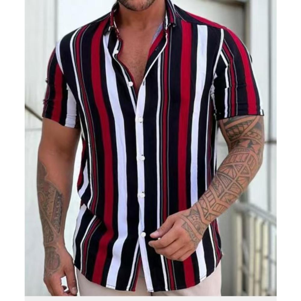 

Мужская гавайская пляжная рубашка с 3D-принтом и полосками, повседневная футболка с коротким рукавом и пуговицами, праздничные рубашки для мужчин, уличная одежда 5XL