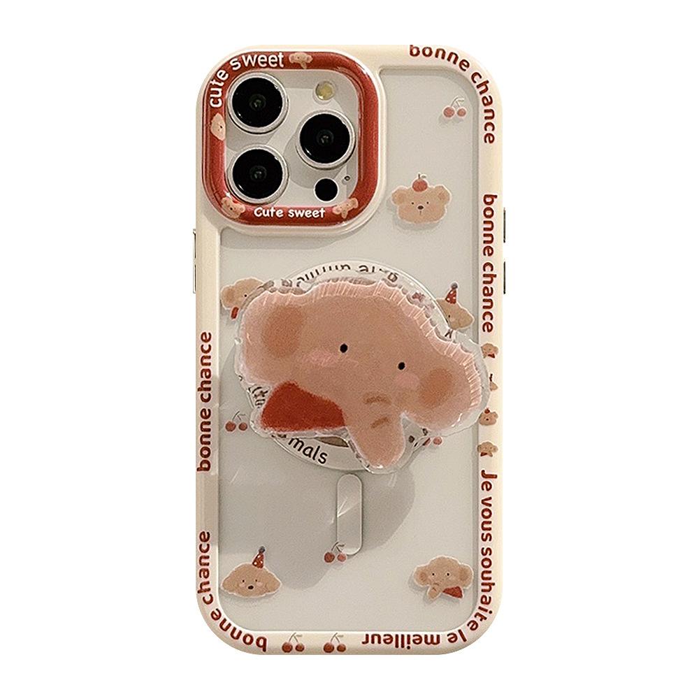 Magnetic Mount for IPhone16ProMax Cute Full Screen Cherry Bear 13 Apple 14 Mobile Phone Case Anti fall 11