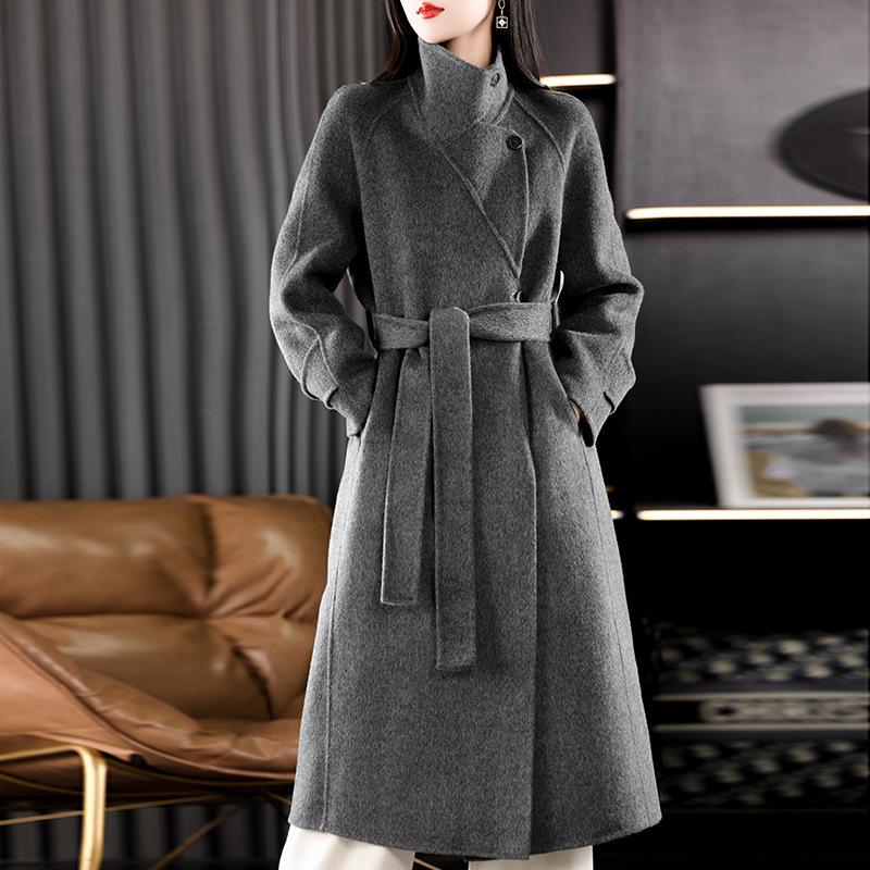 

Женское двустороннее кашемировое пальто, средней длины ниже колена, новинка осени/зимы 2025, воротник-стойка, шерстяное пальто приталенного силуэта. Medium