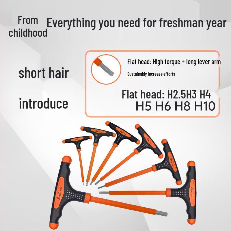T-Type Insulated Hex Wrench, Flat & Ball Head, Three-Color Non-Slip Handle, Extended Rod Electrician Hex Screwdriver