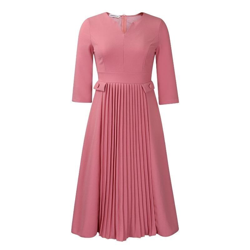 Damen Herbst Neue Mode Temperament Elegante Einfarbig Plissee Kleid