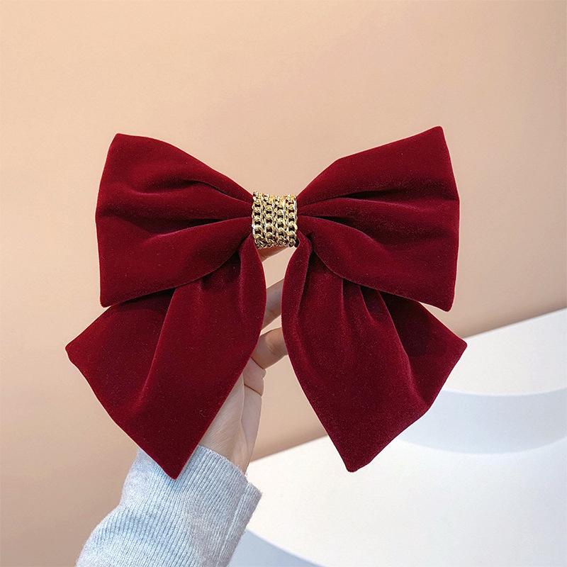Grande Barrette Nœud en Velours Rouge pour Mariage ou Tenue de Soirée - Coiffe Style Influenceuse Coréenne