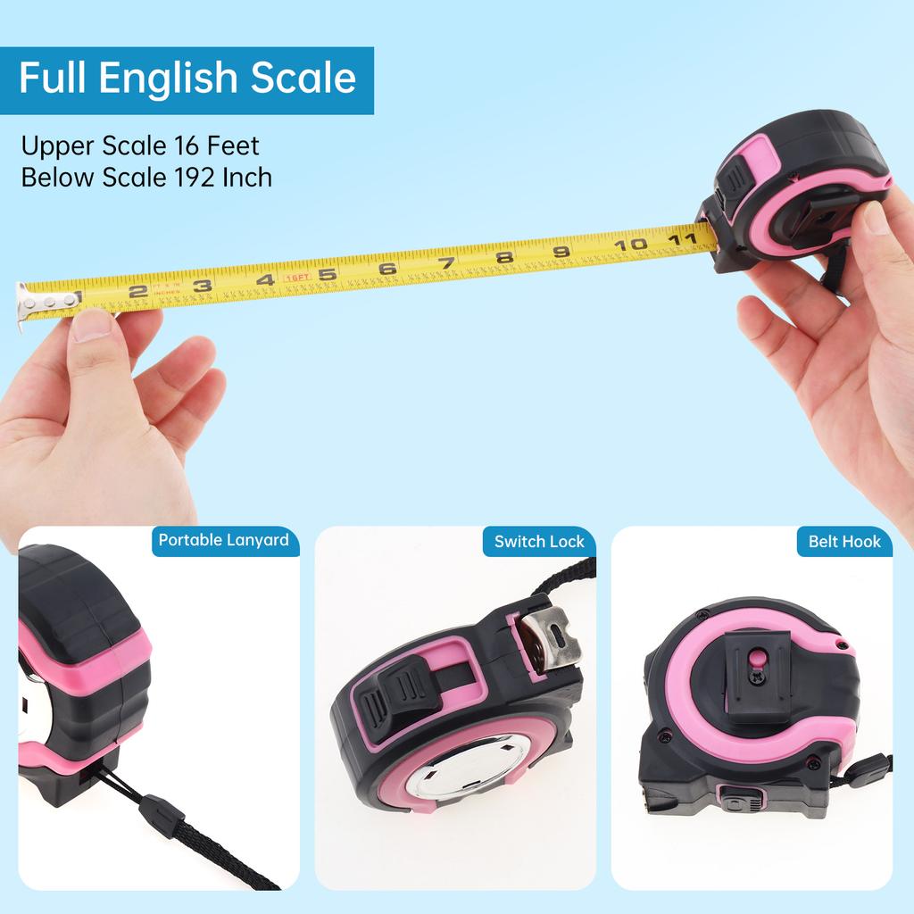 16 Foot 3/4 Inch Self Locking Tape Measure Heavy Duty Imperial Fraction Markings Professional