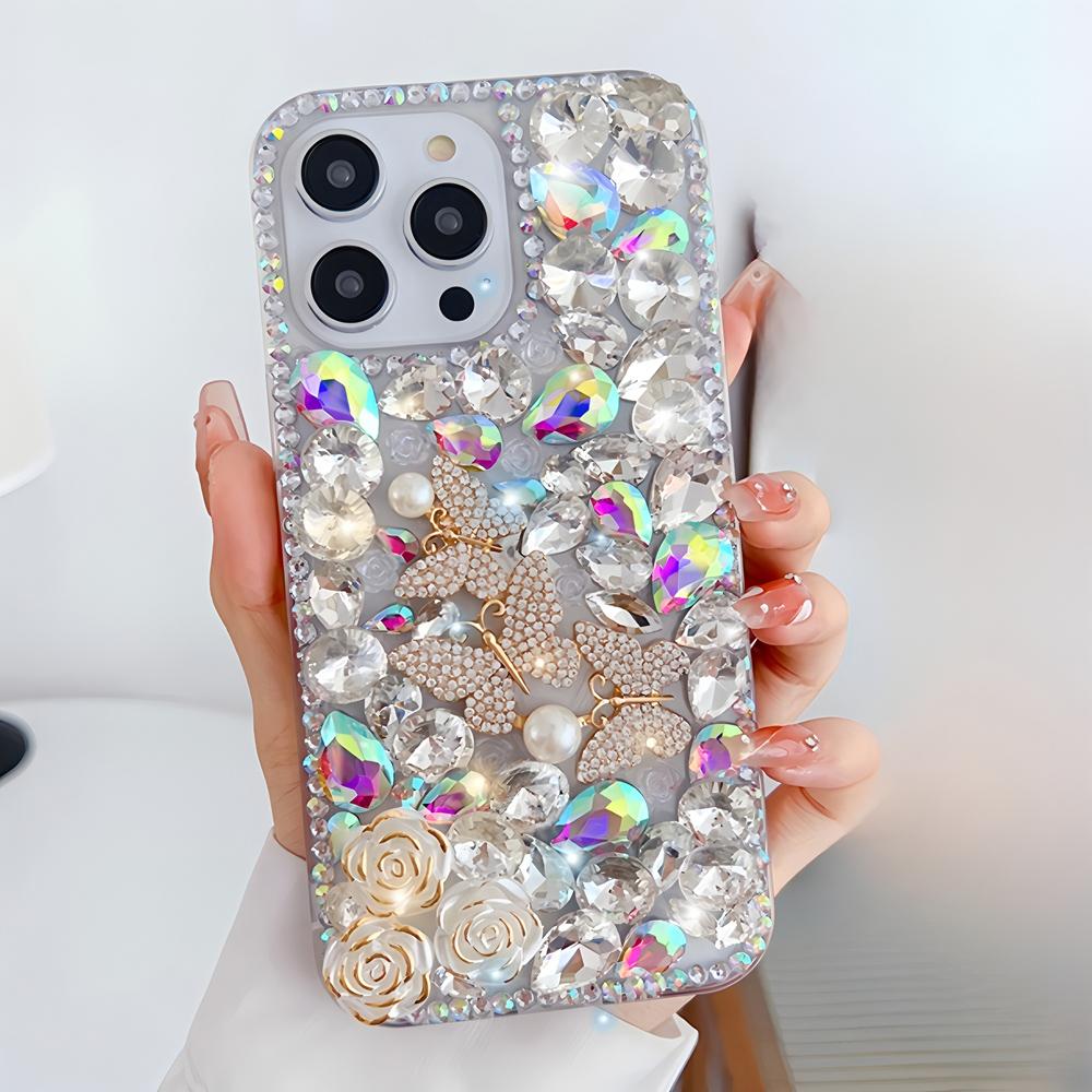Glitter Bling Rhinestone Butterfly Rose Phone Case For XiaoMi 15 Ultra 14 Pro 14T 14A Plus 13 Lite 13T 12 12T 12S 12X 5G