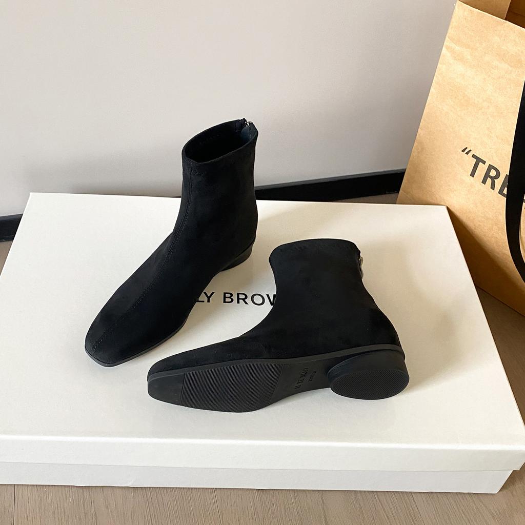 Spot Grape Mother Same Korean Retro Martin Boots Women's Square Head Suede Versatile Height-increasing Thin Boots Autumn and Winter Short Boots