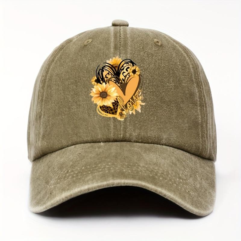 Sunflower Heart Leopard Print Baseball Cap Adult Unisex Soft Adjustable Casual Summer Hat