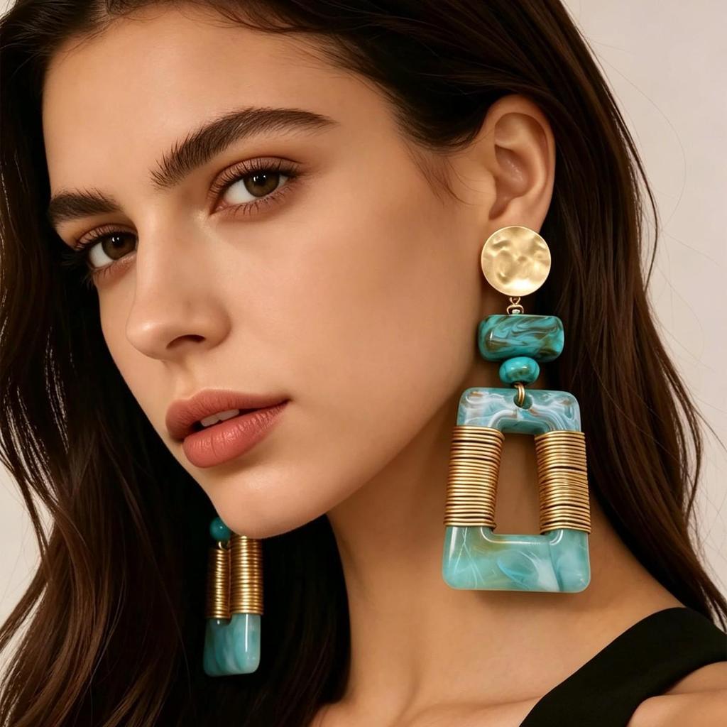 Melanoid Geometric Patchwork Earrings: Luxurious Handmade Rope-Wrapped Studs for Women.
