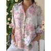 Women's Shirt Ruched Floral Graphic Elegant Vacation Stylish 3/4 Length Sleeve Shirt Collar Crop Tops Casual