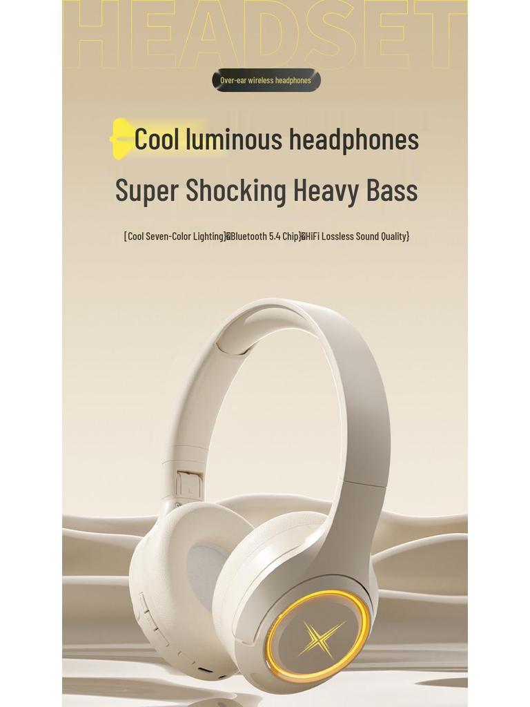 New 2025 Over-Ear Wireless Bluetooth Gaming Headset with Noise Cancelling, Card Slot, Luminous Design, and Extended Battery Life.