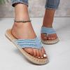 Summer Women's Plus Size Fleece Lined Flat Hemp Rope Flip Flops Comfortable Flat Canvas Slippers