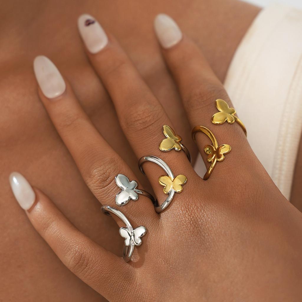Exquisite Stainless Steel Butterfly Rings Women Irregular Open Rings Simple No Fade Party Holiday Daily Wear Jewelry Accessories