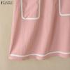 ZANZEA Women Eelgant Casual V-Neck Summer Short Sleeve Dress