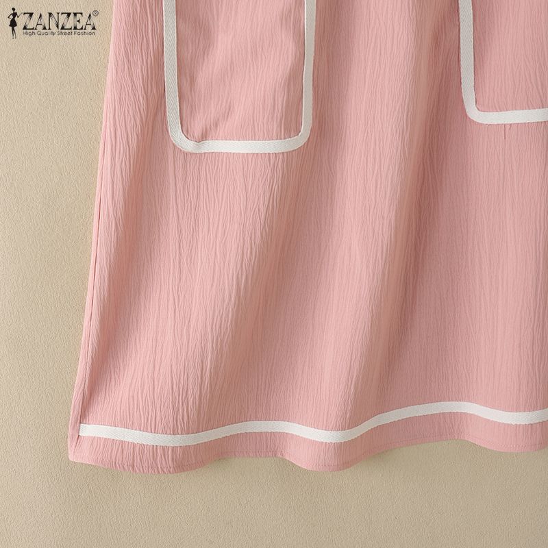 ZANZEA Women Eelgant Casual V-Neck Summer Short Sleeve Dress