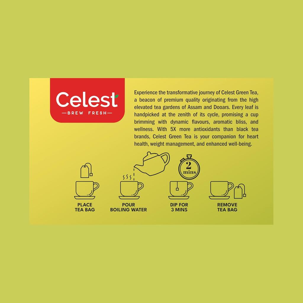 Celest Grüner Tee Minze Zitrone Ingwer mit Vitamin C 100 Teebeutel X 3er Packung Erfrischendes Gesundes Getränk
