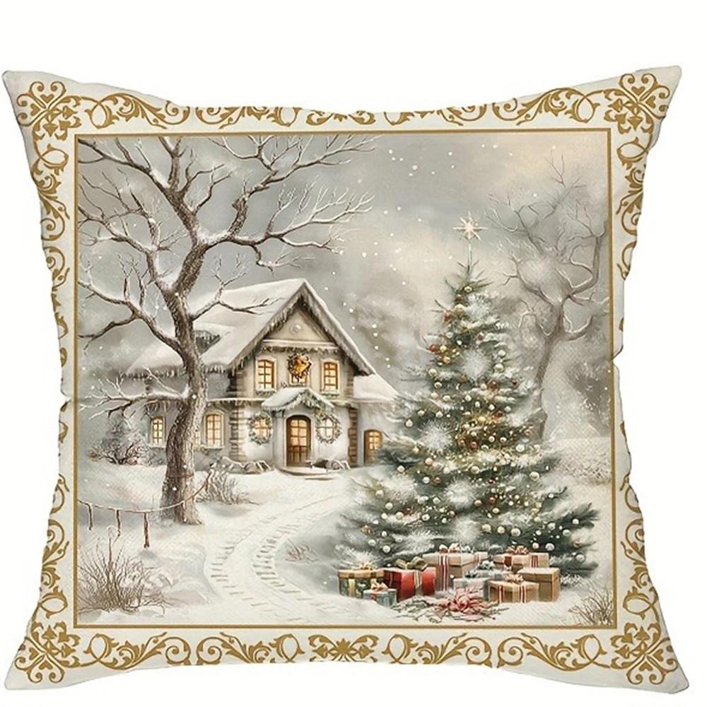 Christmas Decoration Pillowcase New Year Gift Winter Christmas Tree Reindeer Snowman Pillow Cover Home Room Sofa Cushion Cover