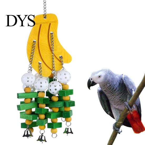 Parrot Wood Apple Banana Building Block Toy Pet Bird Ladder Bite Chew Cage Decor