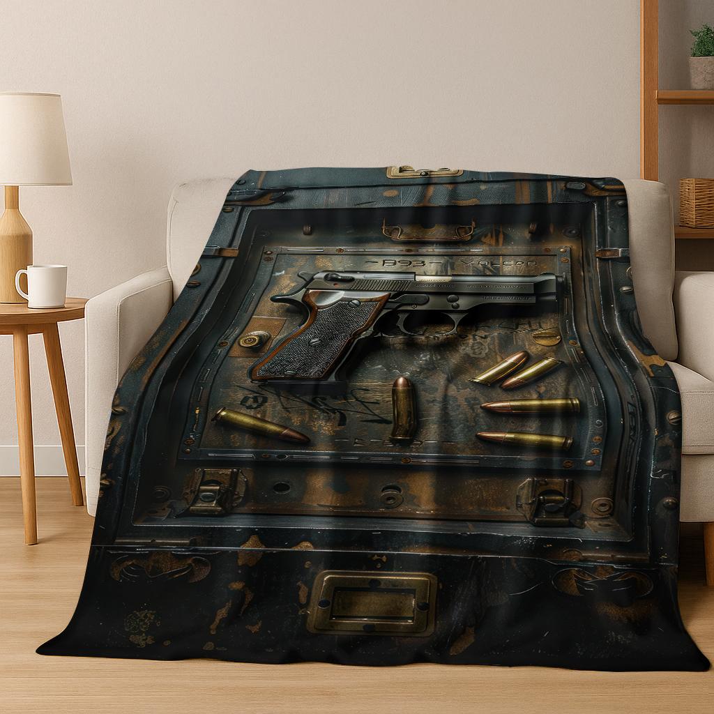 Wood Metal Gun Case Box Military Equipment Flannel Blanket,Cozy Soft Throw Blanket for Home Bedroom Bed Sofa Picnic Cover Gift