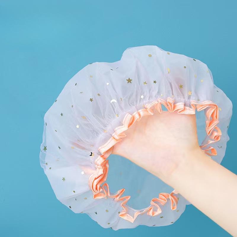 

Водонепроницаемая двухслойная шапочка для душа из полиэстера и хлопка для женщин